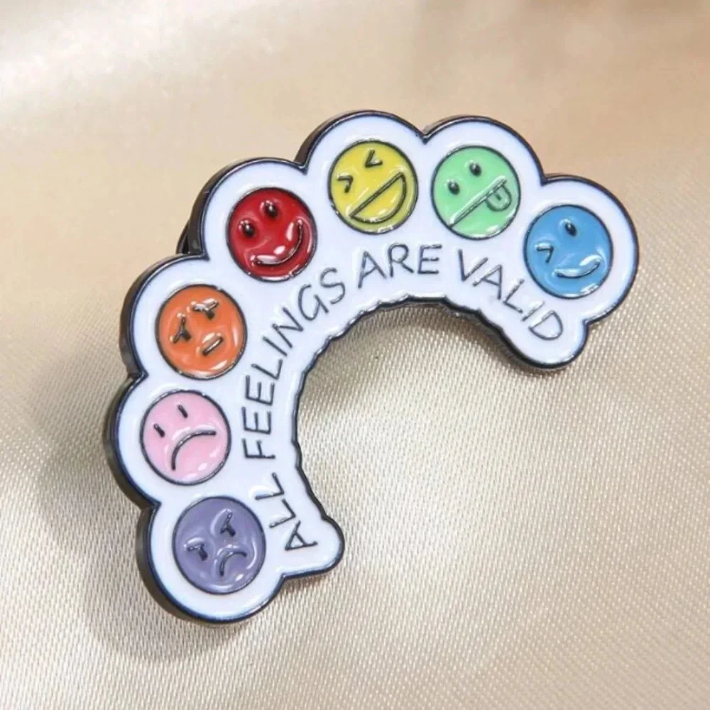 Multicolored rainbow All Feelings are Valid mood enamel pin clothes hat backpack